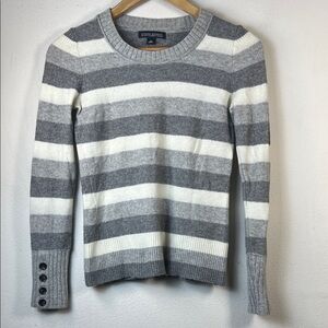 Banana Republic women’s small Gray Cream cashmere blend Striped Crewneck Sweater